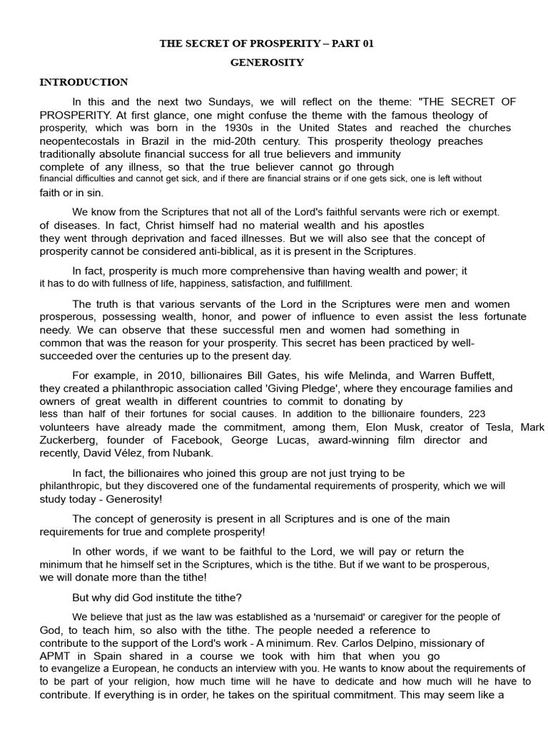 The Secret of Prosperity: Generosity Explained | PDF | Epistle To The ...