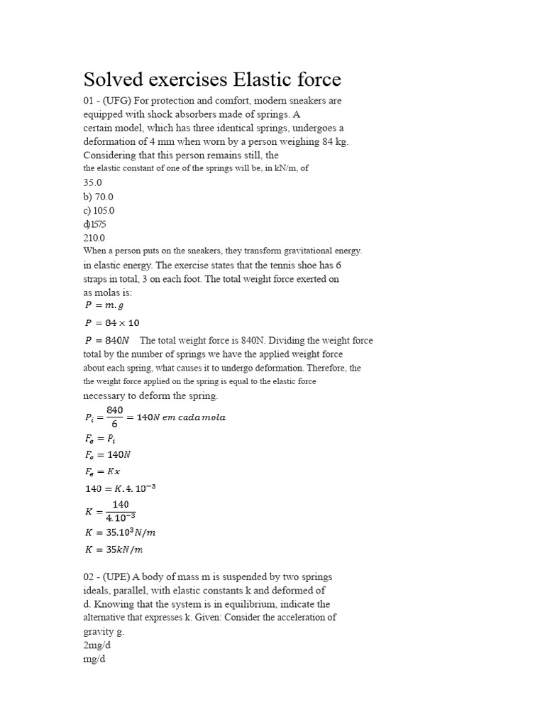 Elastic Force Exercises and Solutions | PDF | Force | Potential Energy