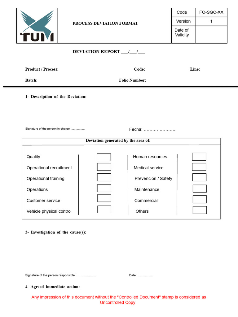 Process Deviation Report Template | PDF