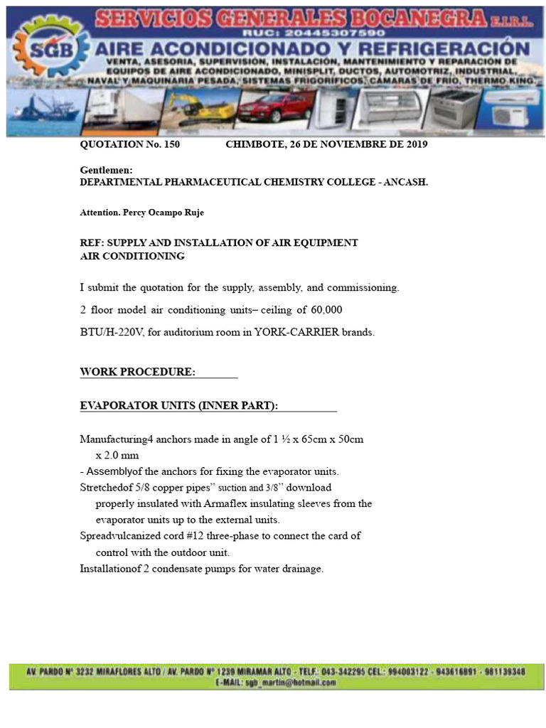 Air Conditioning Installation Quotation | PDF