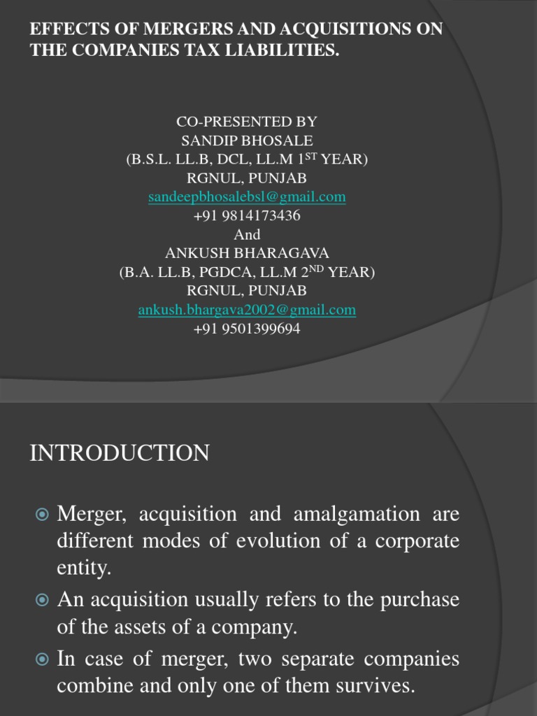 Effects of Mergers and Acquisitions On The Companies Tax Liabilities ...