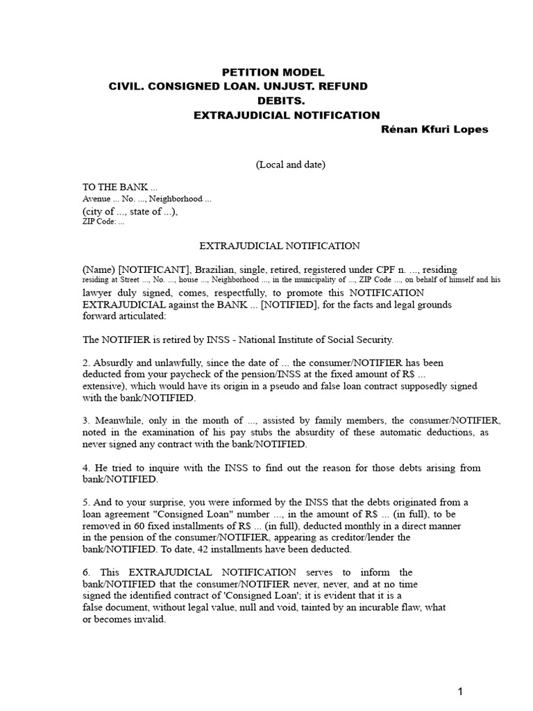 Civil Model - Loan - Unlawful - Refund of Debts - Extrajudicial ...