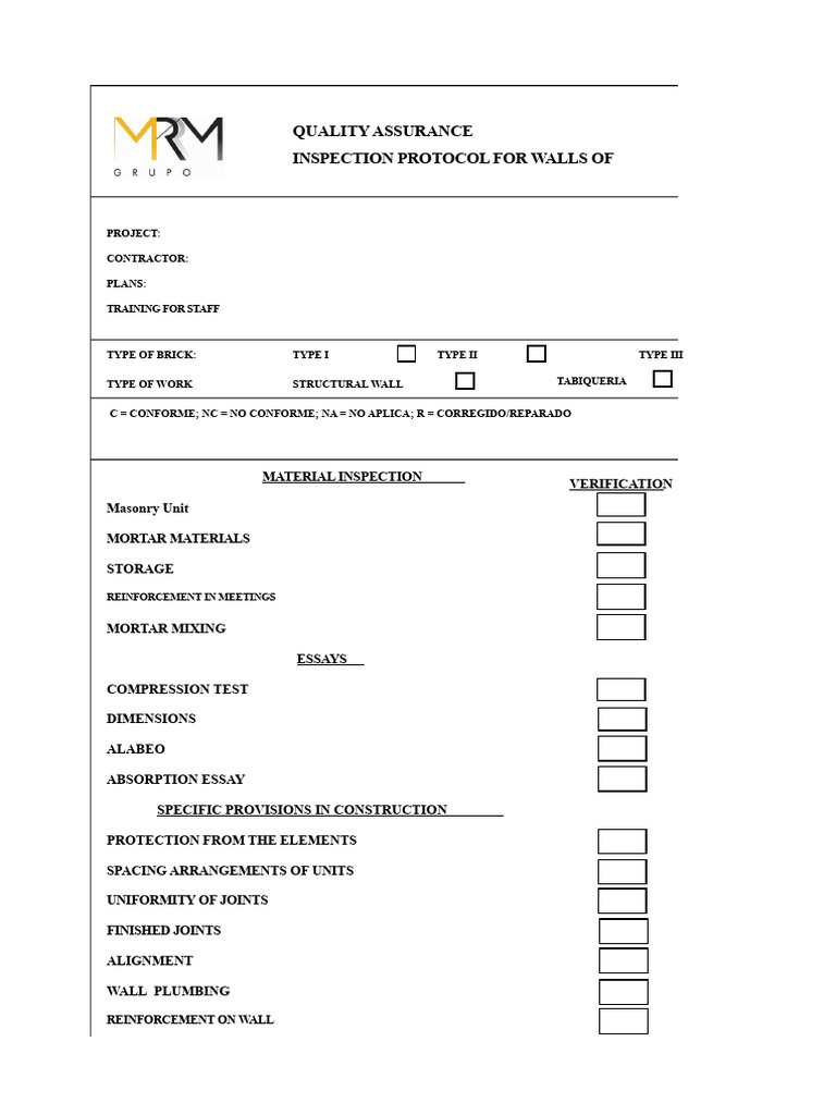 Wall Quality Assurance Inspection Protocol | PDF