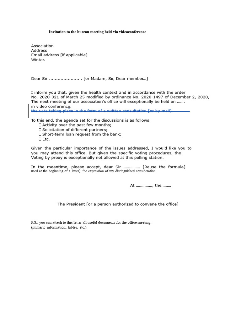 model-document-notice-of-meeting-office-in-video-conference | PDF