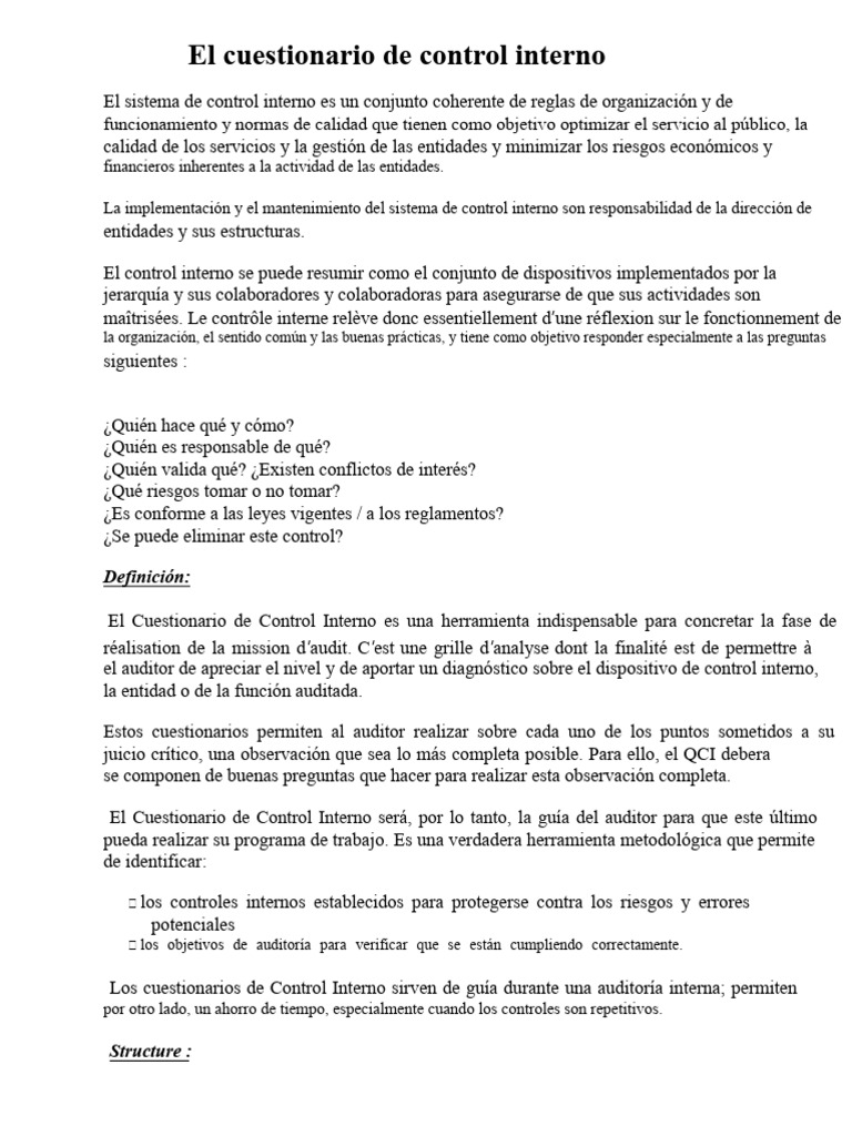 Cuestionario de Control Interno Eficaz | PDF | Cuestionario | Contabilidad