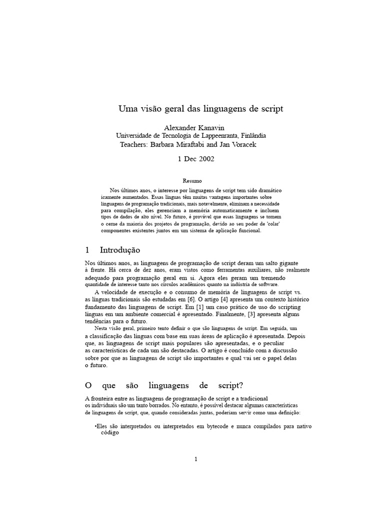 Visão Geral das Linguagens de Script | PDF | Linguagem de script ...