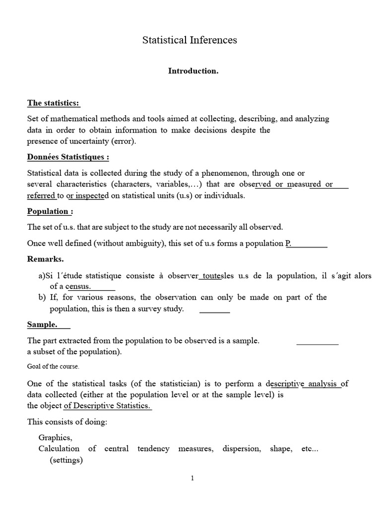 INSEA course Statistical Inferences 2021 | PDF | Statistics | Sampling ...