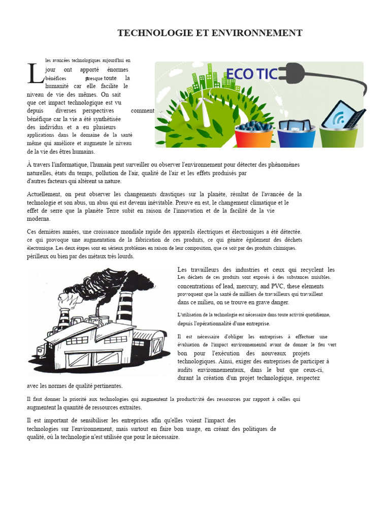 Impact de la technologie sur l'environnement | PDF | Environnement ...