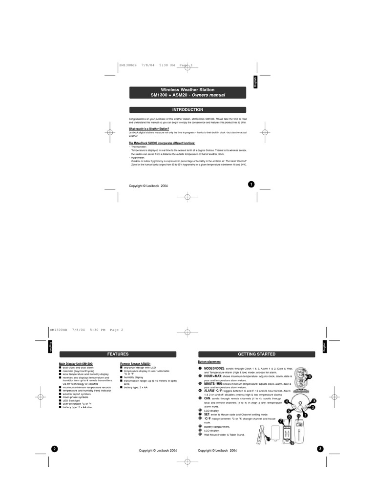 Lexibook SM1300 | PDF | Clock | Weather