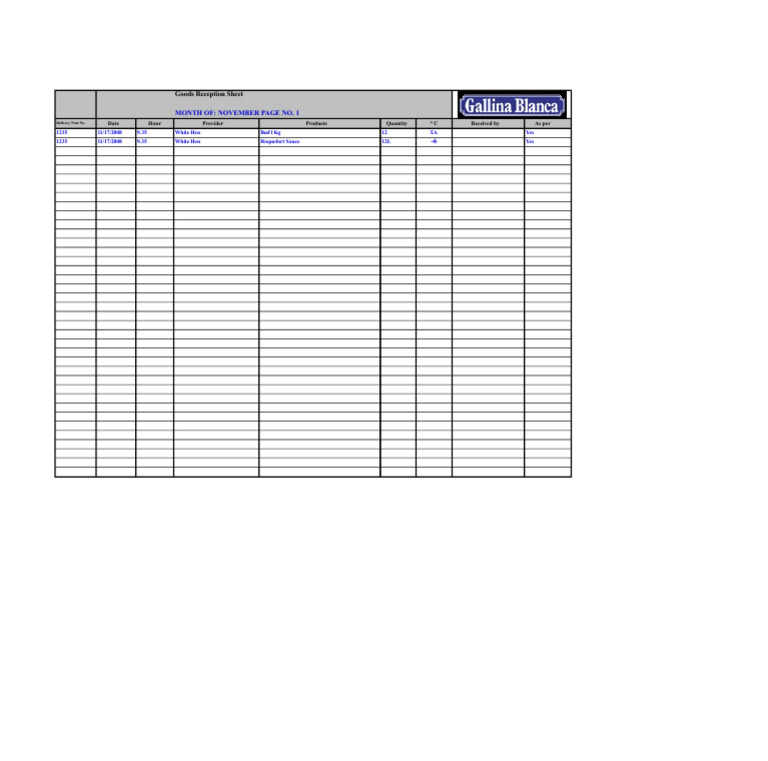 November Goods Reception Sheet | PDF
