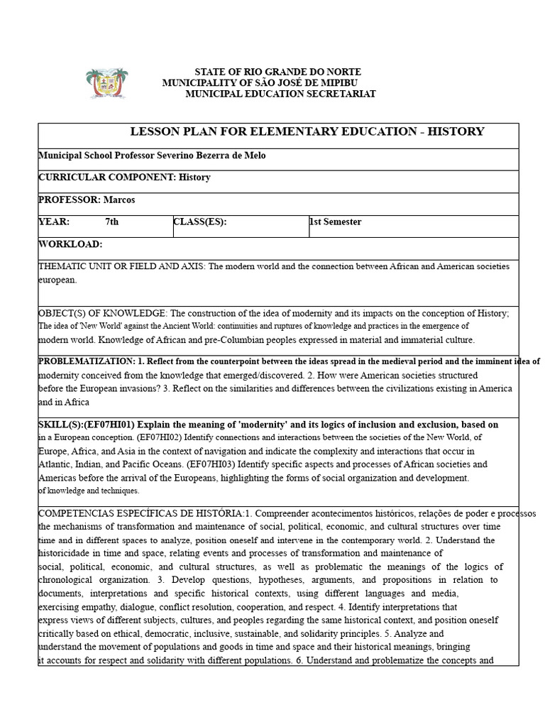 History Lesson Plan for 7th Grade | PDF | Knowledge | Experience