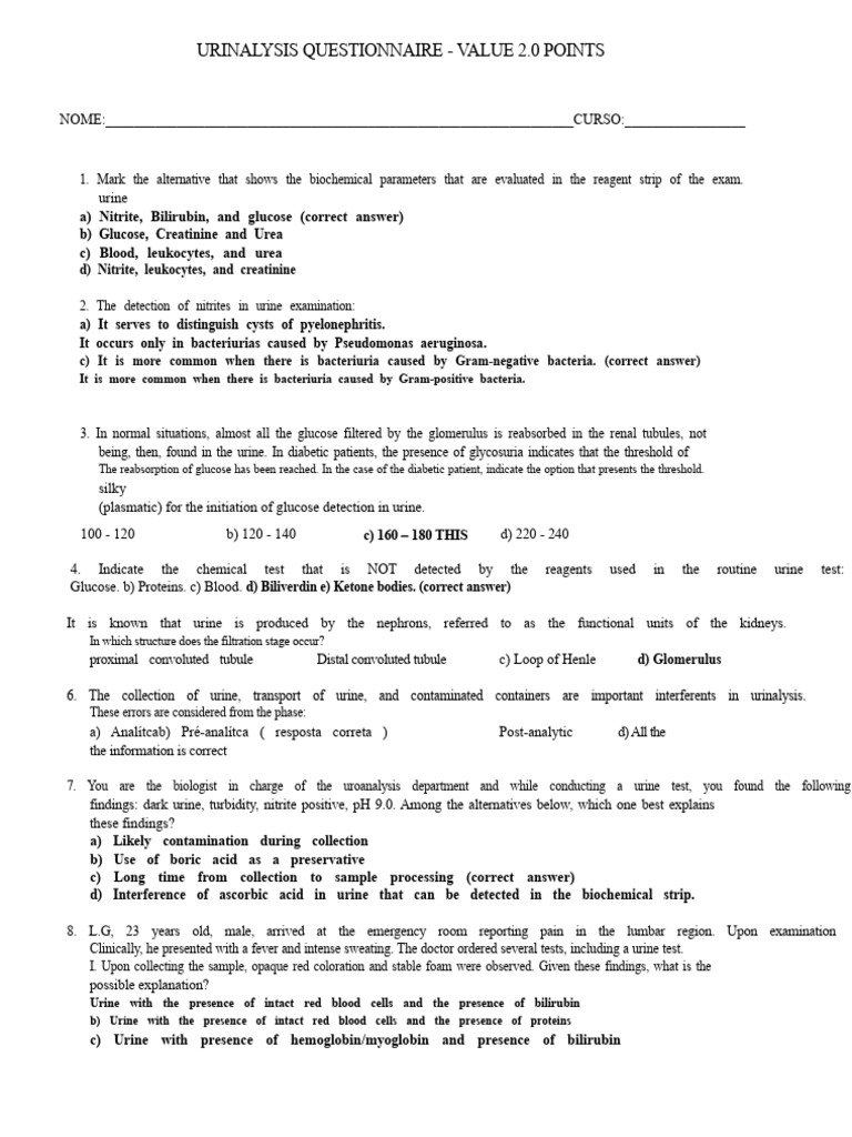 Urinalysis Questionnaire and Answers | PDF | Clinical Medicine ...