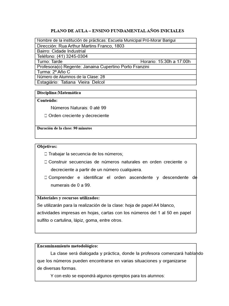 Plan de Clase - Educación Primaria Años Iniciales | PDF