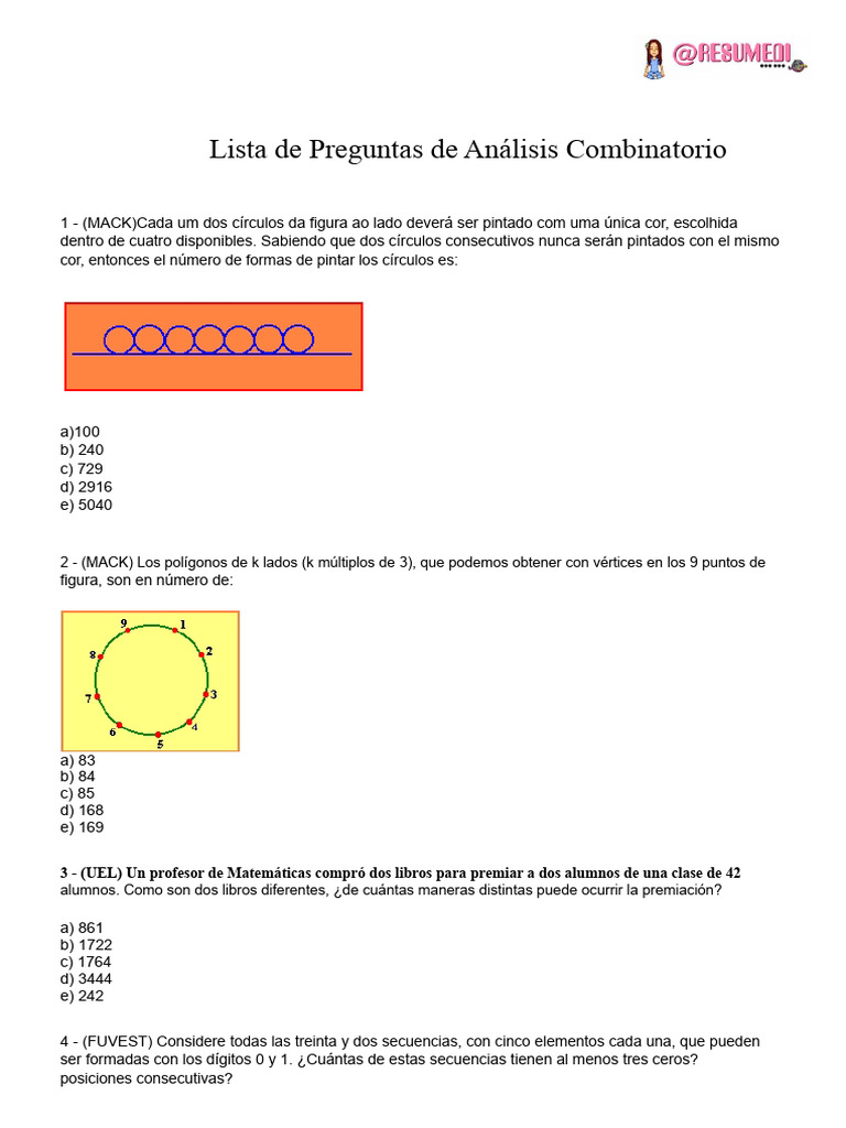 Preguntas de Análisis Combinatorio | PDF | Combinatoria | Matemáticas