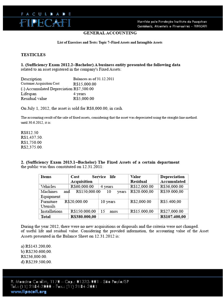 Fixed Assets Accounting Exercises | PDF | Depreciation | Fixed Asset