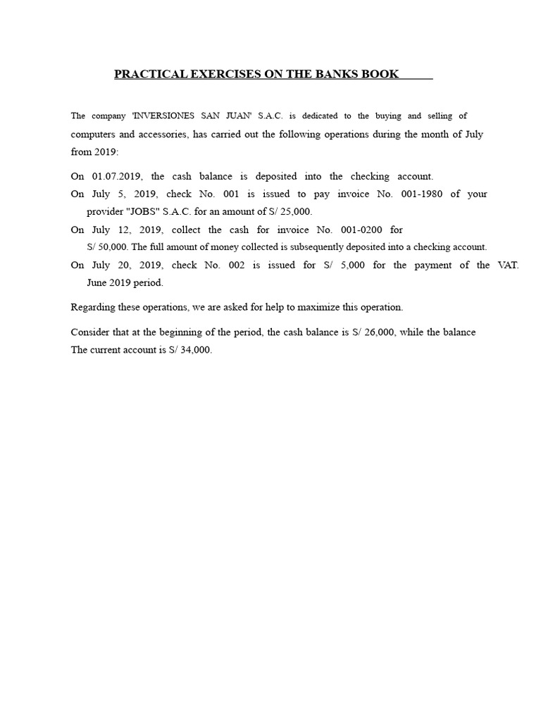 Bank Book Practical Exercises Guide | PDF | Transaction Account | Cash