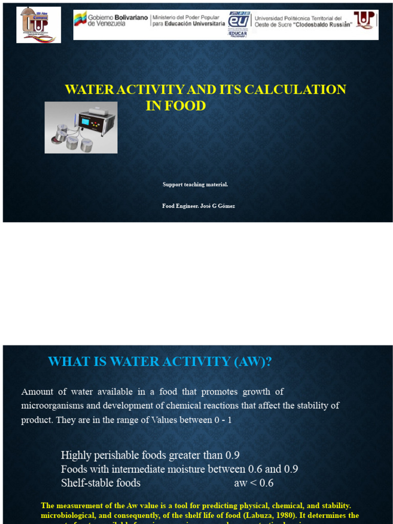 Understanding Water Activity in Food | PDF | Chemistry | Applied And ...