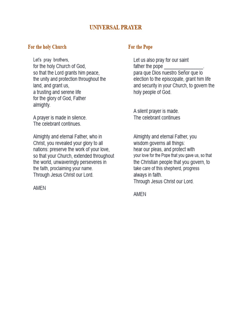 Universal Prayer for the Church and People | PDF | God The Father | Prayer