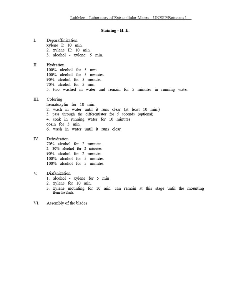 H&E Staining Protocol for LabMec | PDF