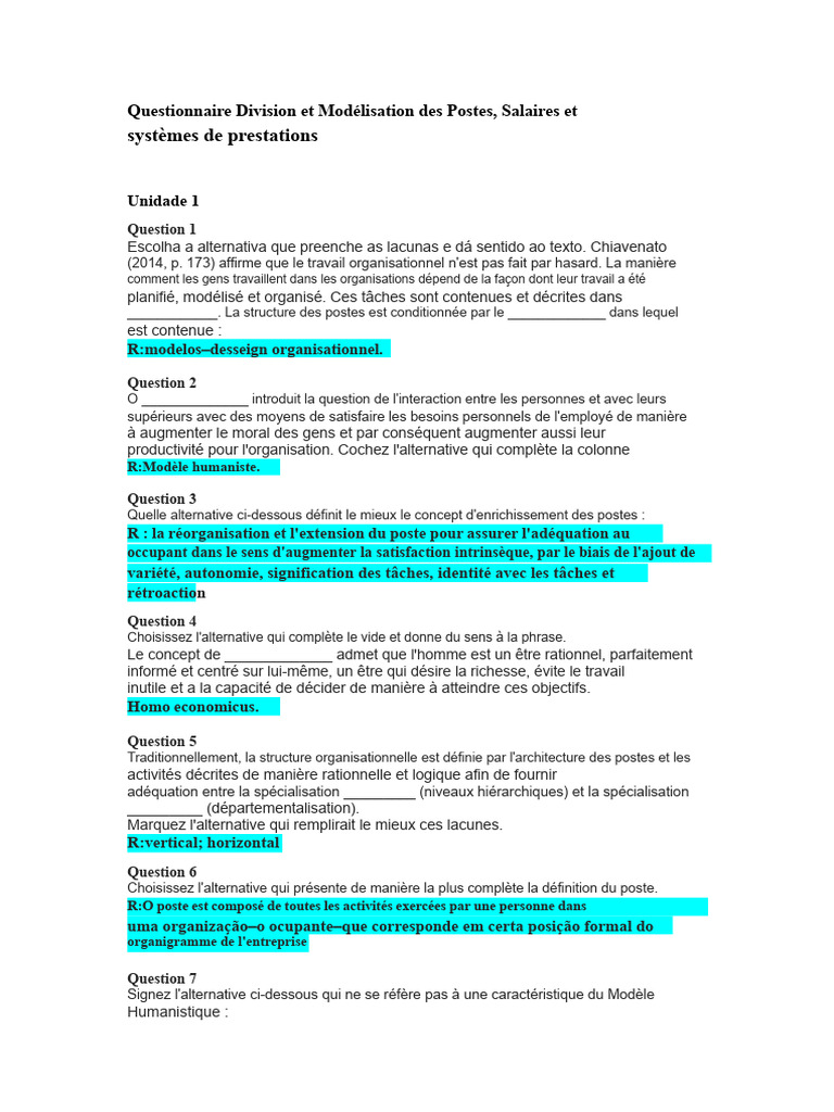 Questionnaire Division et Modélisation de Charge | PDF | Business ...