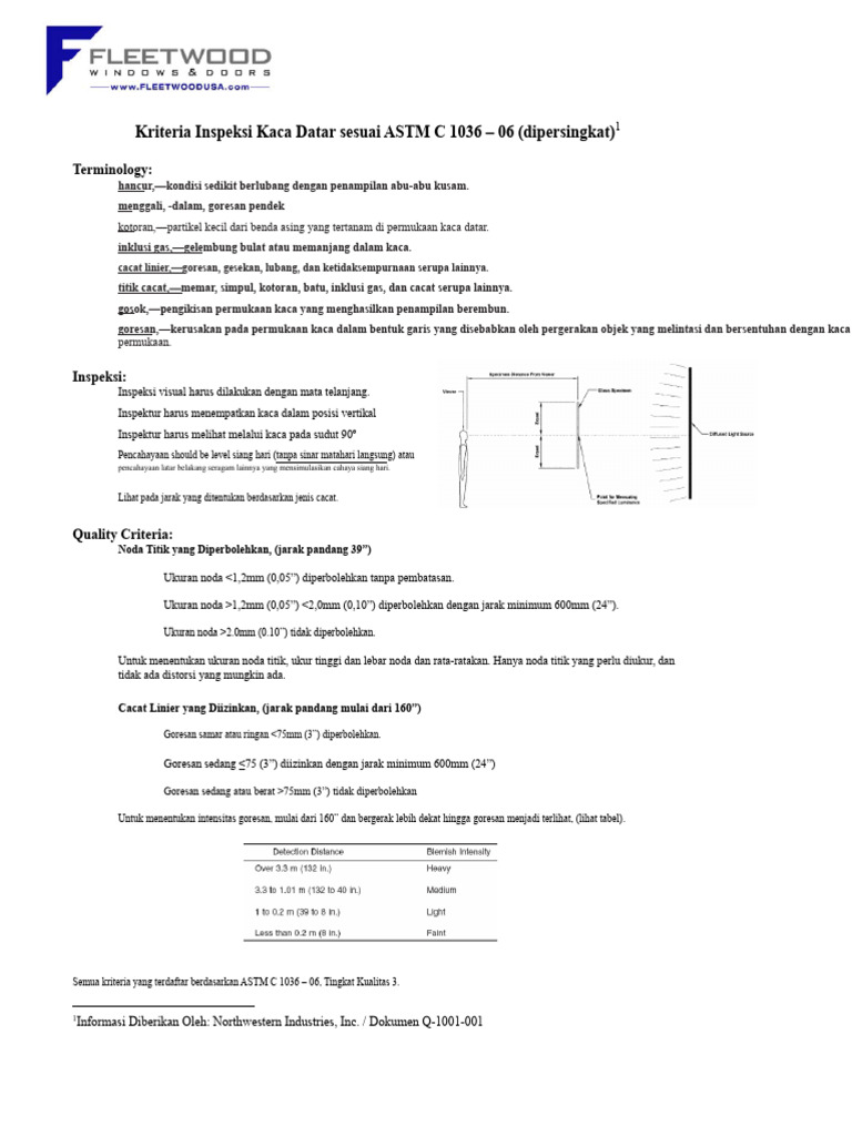 Kriteria Inspeksi Kaca Berdasarkan ASTM | PDF