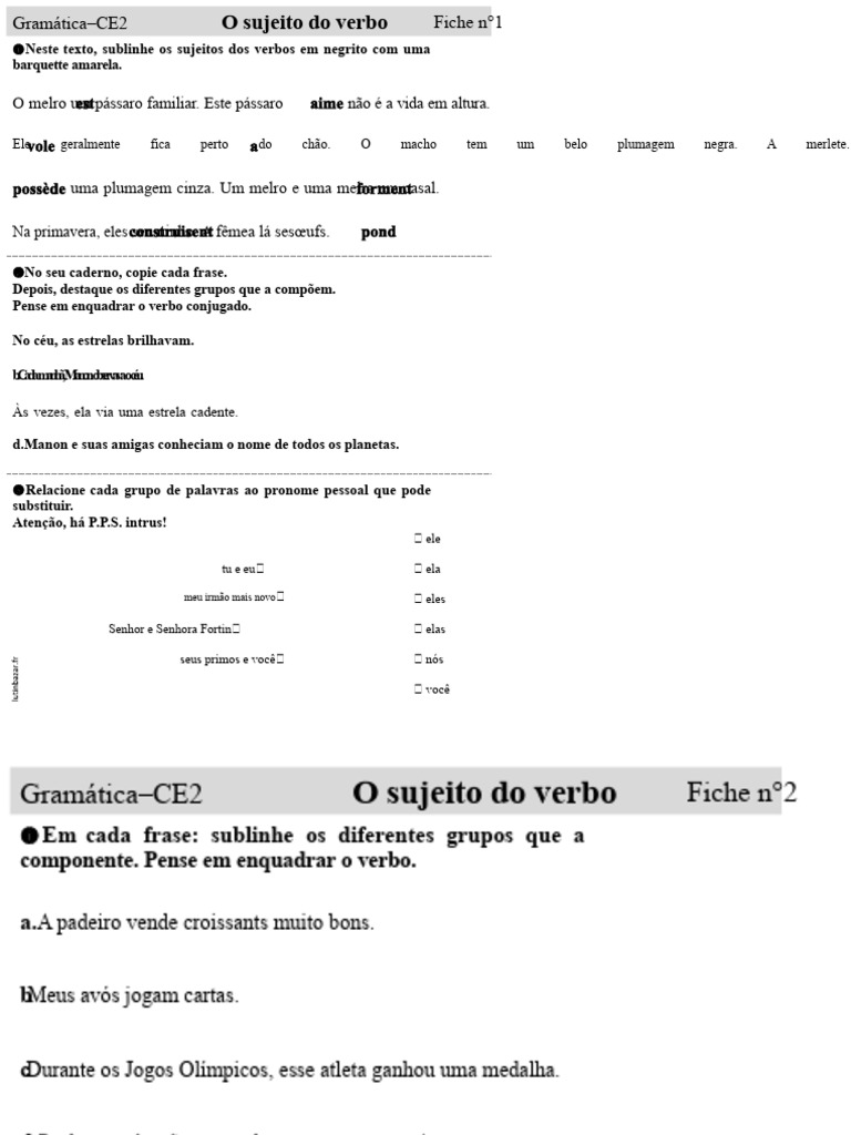 Identificando o Sujeito do Verbo | PDF | Assunto (gramática)