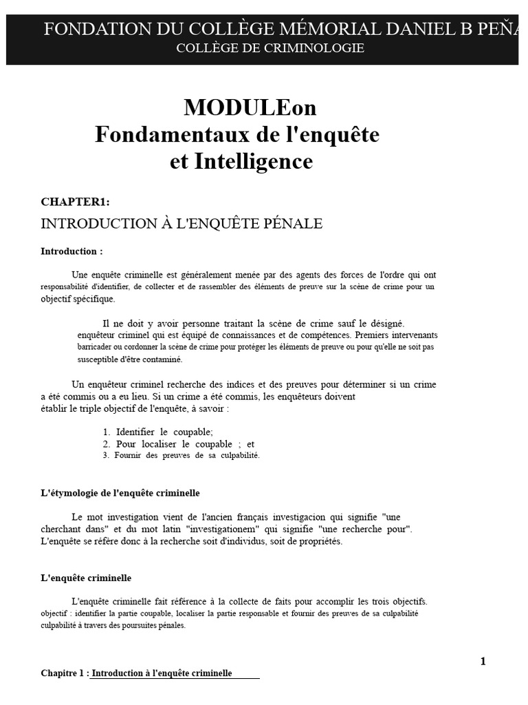Introduction à l'enquête criminelle | PDF | Crimes | Crime et violence