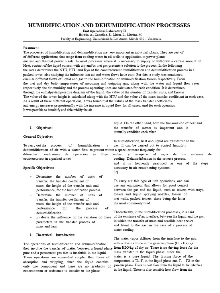 Humidification and Dehumidification Analysis | PDF | Humidity | Heat ...