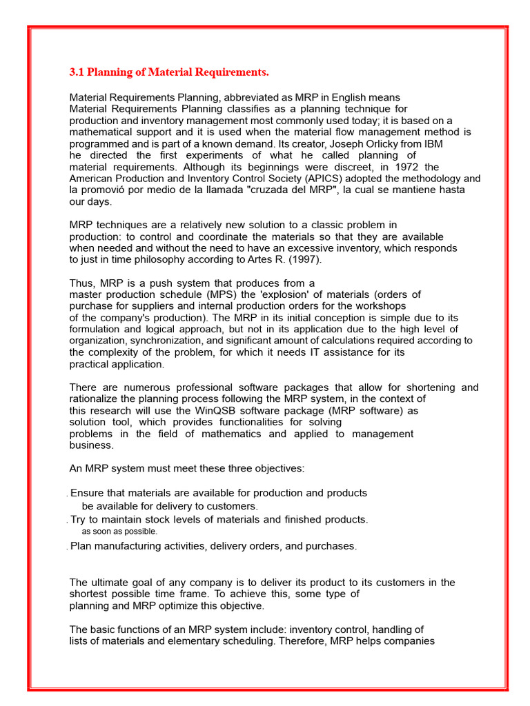 Material Requirements Planning Overview | PDF | Business | Computing