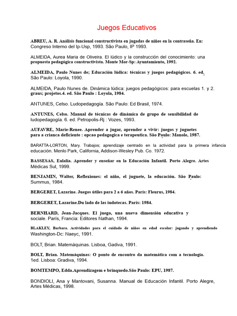 Juegos Educativos y Aprendizaje Infantil | PDF | Educación de la ...