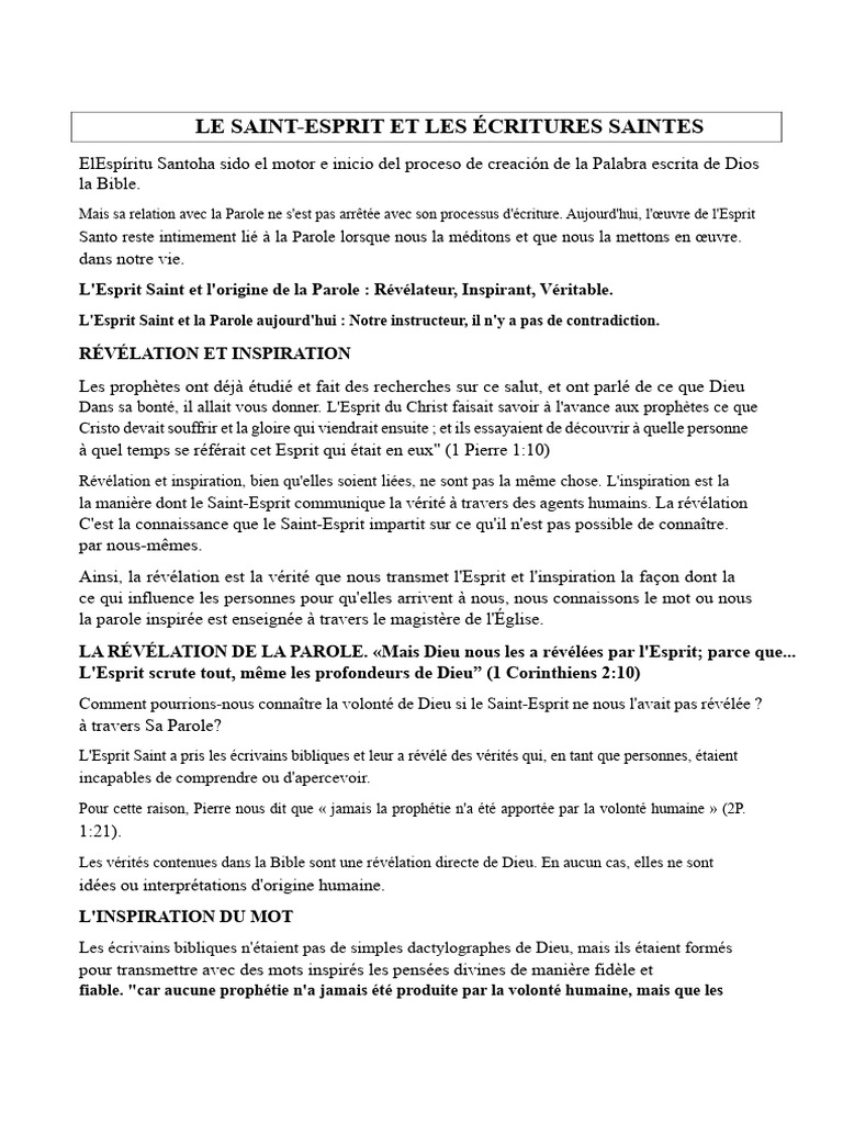 L'Esprit Saint et la Parole de Dieu | PDF | Saint-Esprit | Dieu