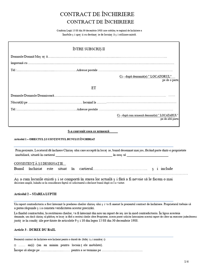 Model-Contract-De-Inchiriere ENAN | PDF