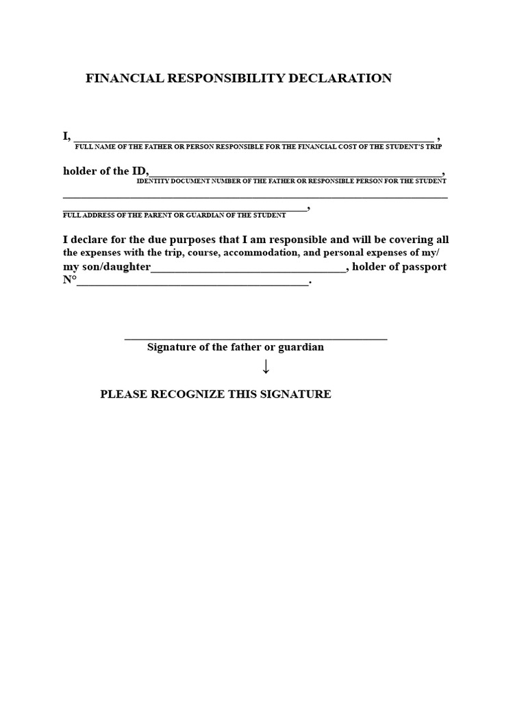 Financial Responsibility Declaration Form | PDF