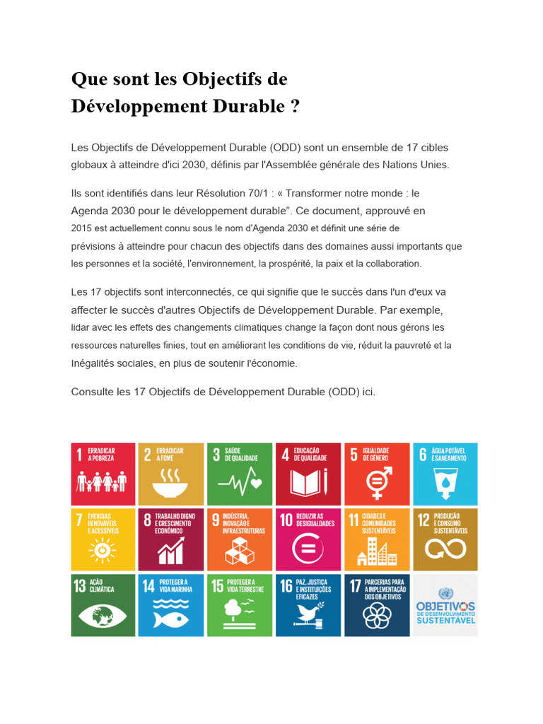 Comprendre les Objectifs de Développement Durable | PDF