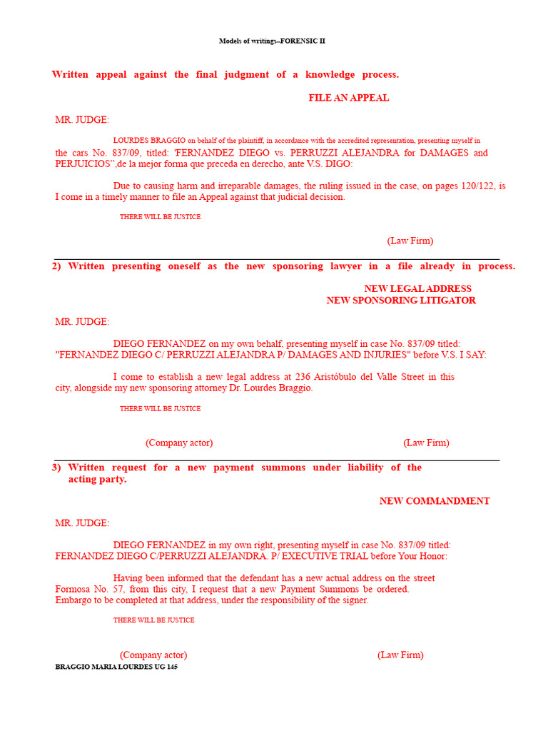 Forensic Legal Writing Models | PDF | Lawsuit | Damages
