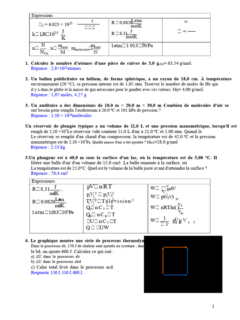 Calculs de gaz et thermodynamique | PDF | Chaleur | Atmosphère de la Terre