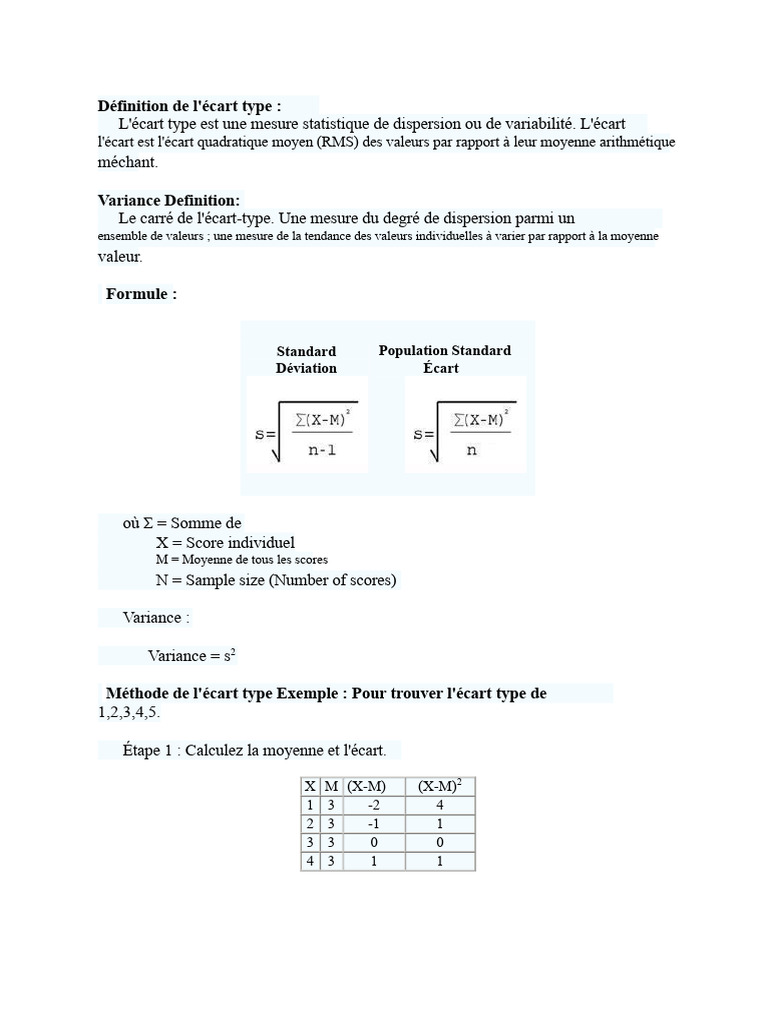 Comprendre l'écart type et la variance | PDF | Moyenne | Variance ...