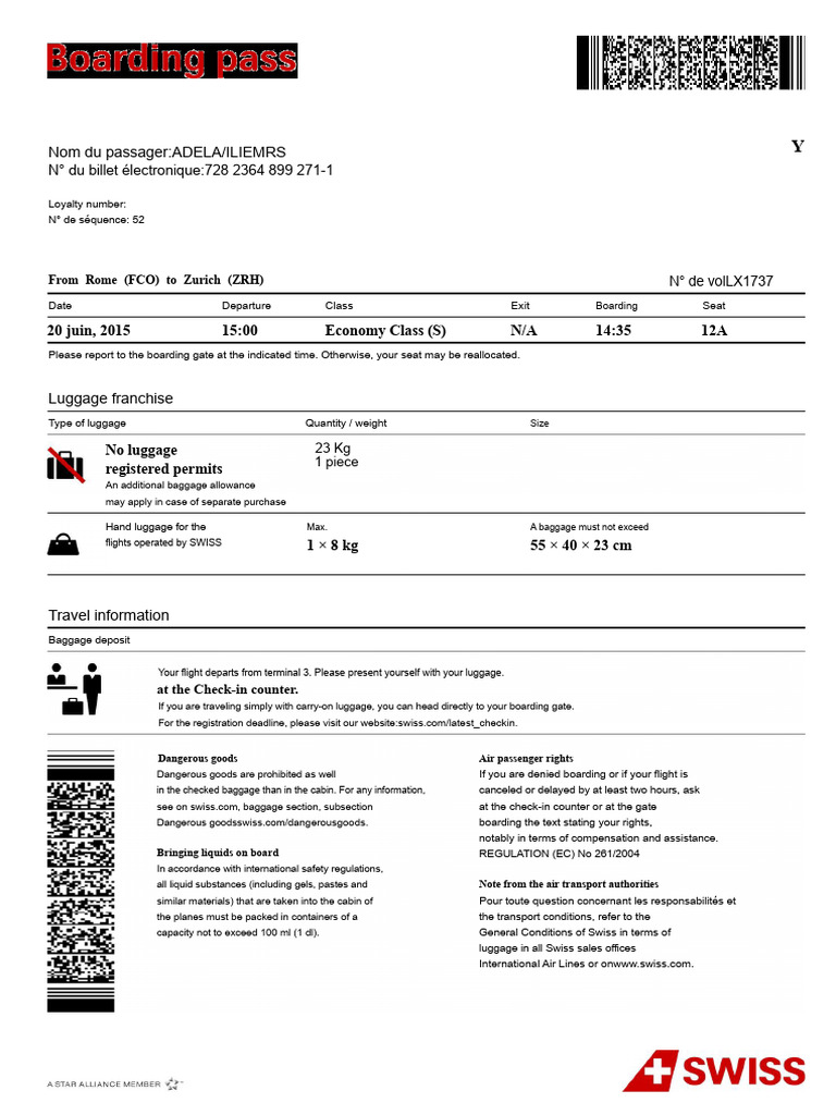 Flight Details: Rome to Zurich | PDF | Baggage | Transport
