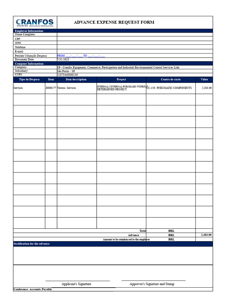 Advance Payment Form Template | PDF