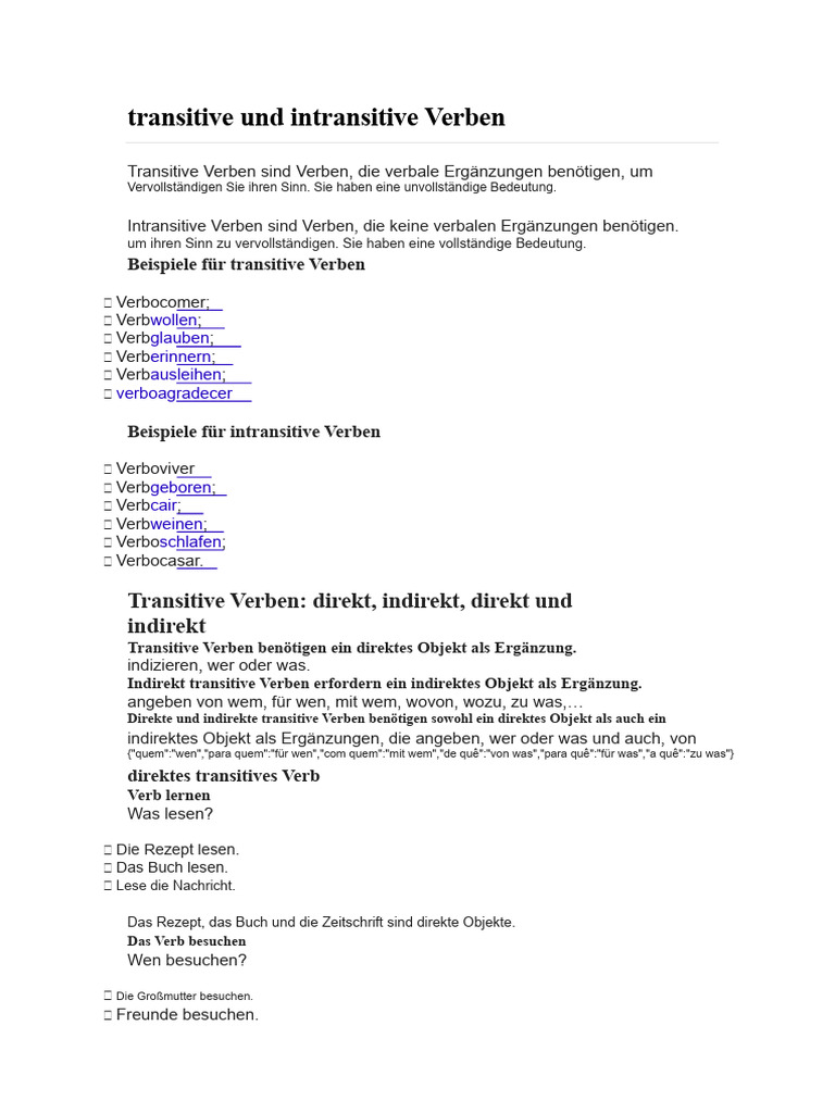 Transitive Und Intransitive Verben | PDF