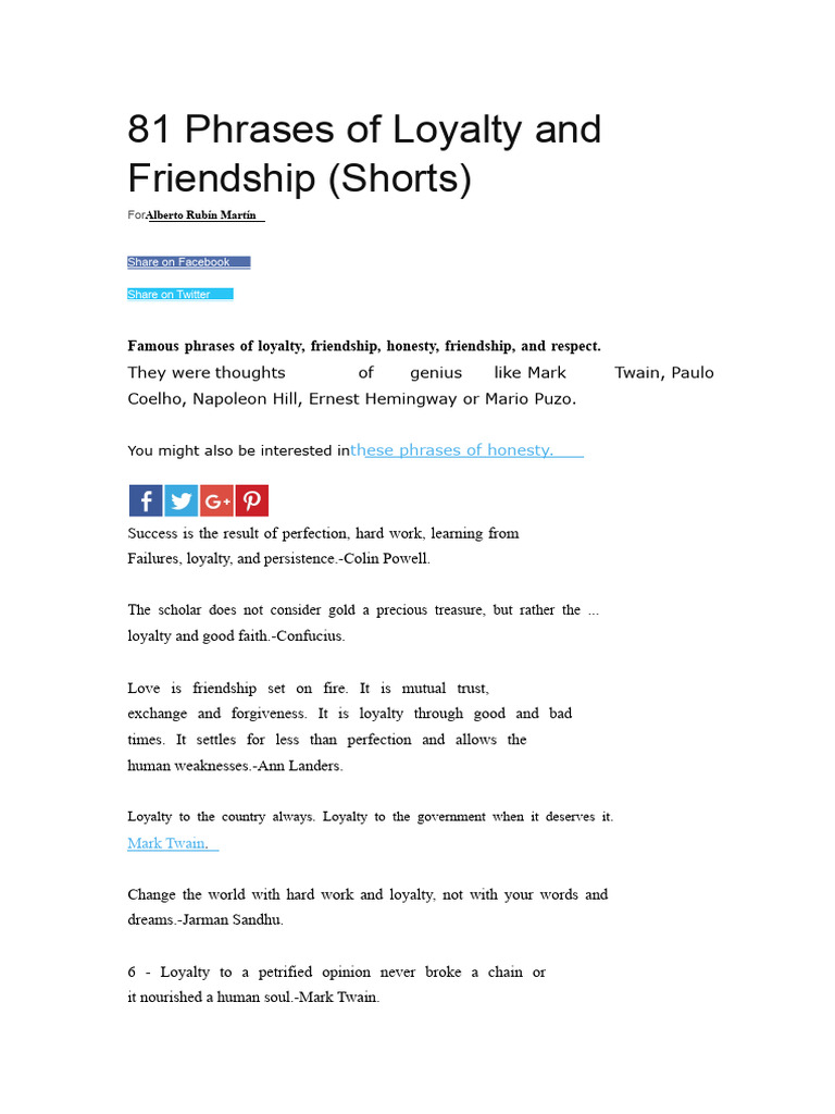 81 Quotes on Loyalty and Friendship | PDF | Loyalty | Virtue