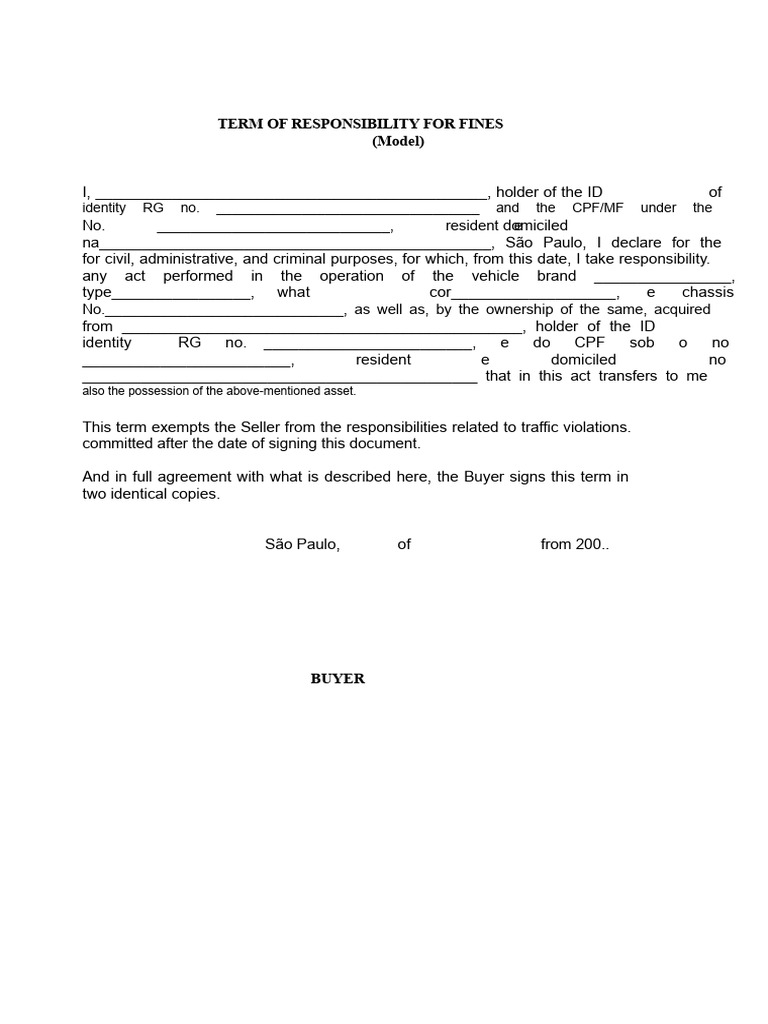 Responsibility Agreement - Vehicle - 01 | PDF
