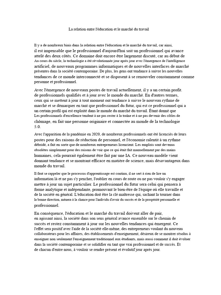 Éducation et marché du travail : enjeux contemporains | PDF