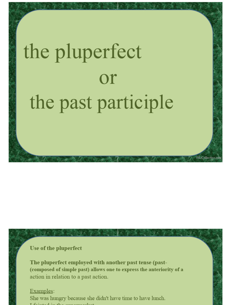 Understanding the Pluperfect Tense | PDF | Perfect (Grammar) | Language ...