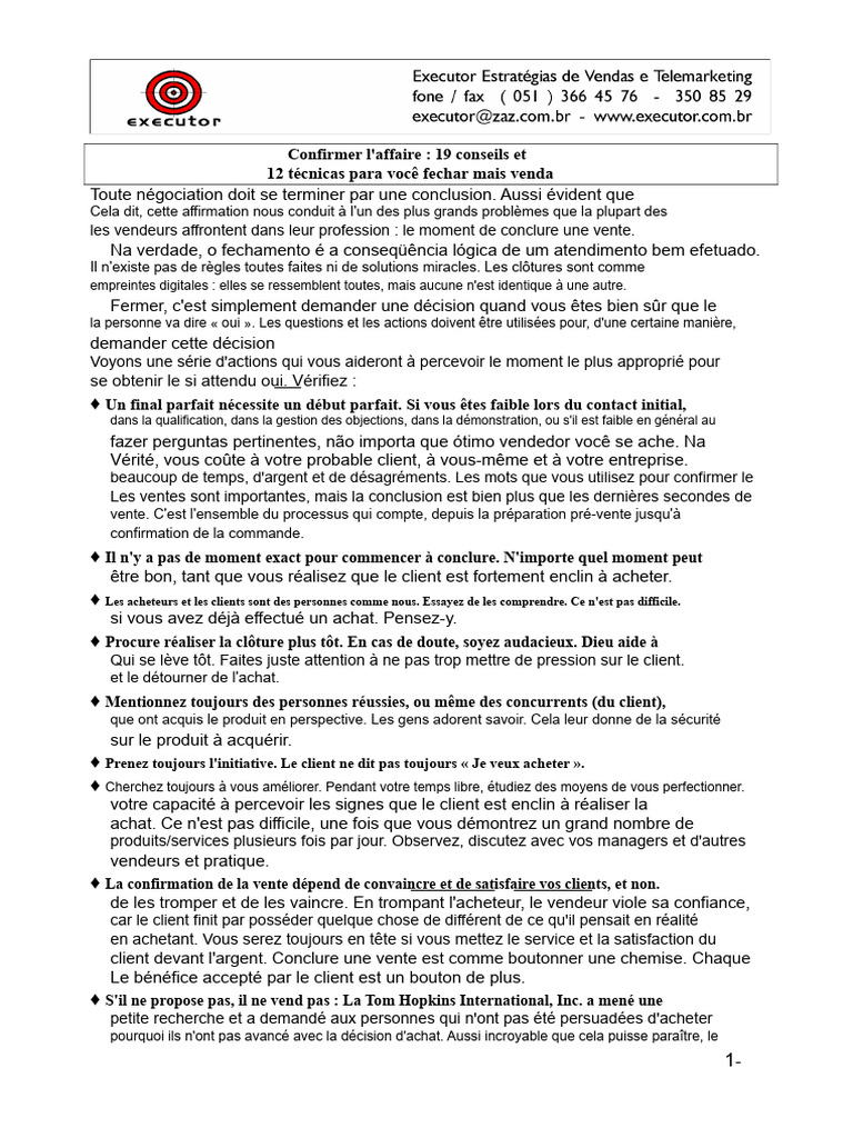 19 conseils pour conclure des ventes efficacement | PDF