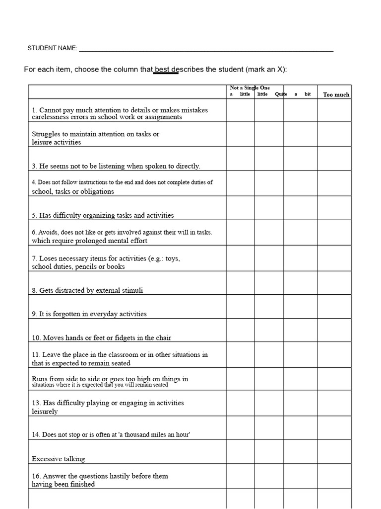 ADHD Assessment Questionnaire Guide | PDF | Attention Deficit ...