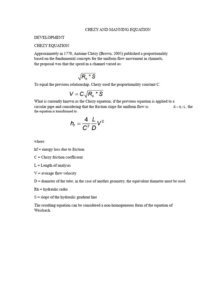 Chezy and Manning Equation Analysis | PDF | Mechanical Engineering ...