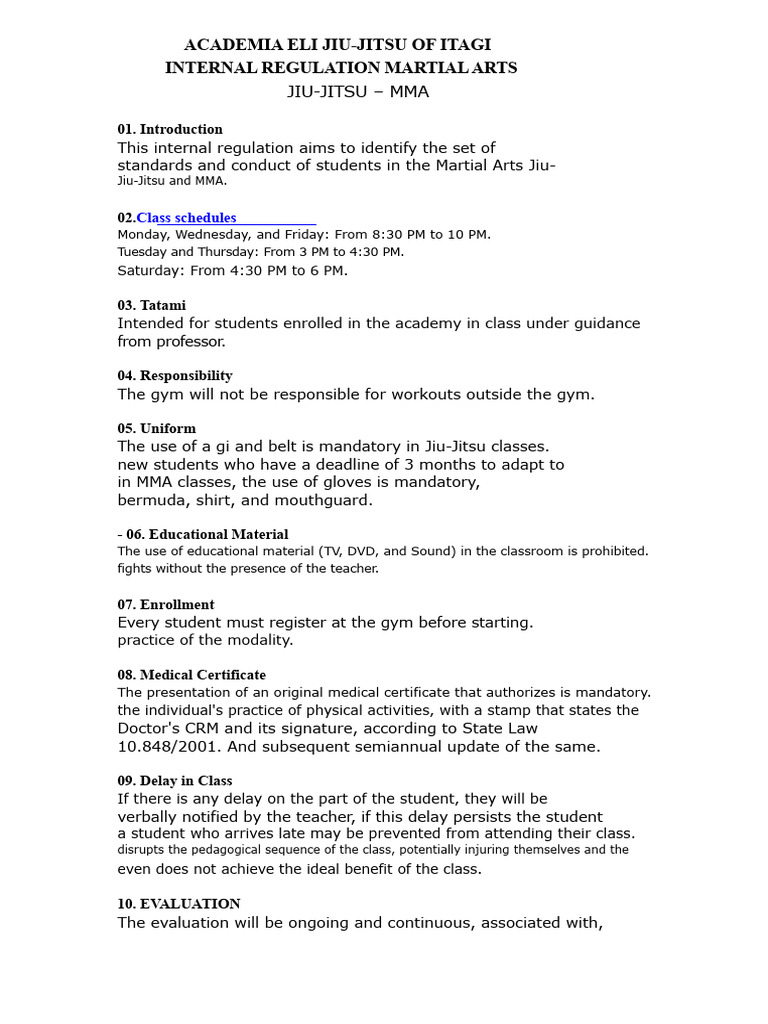 Itagi Jiu-Jitsu Academy Regulations | PDF | Brazilian Jiu Jitsu | Mixed ...