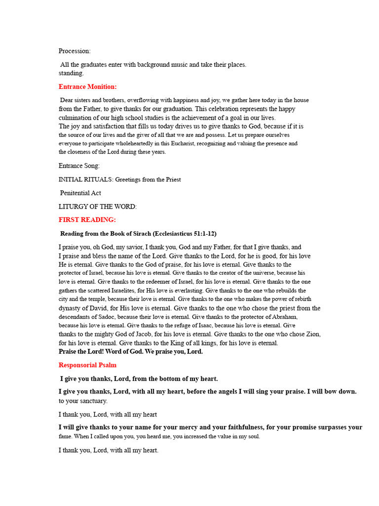 Graduation Thanksgiving Ceremony Program | PDF | Mass (Liturgy) | Jesus