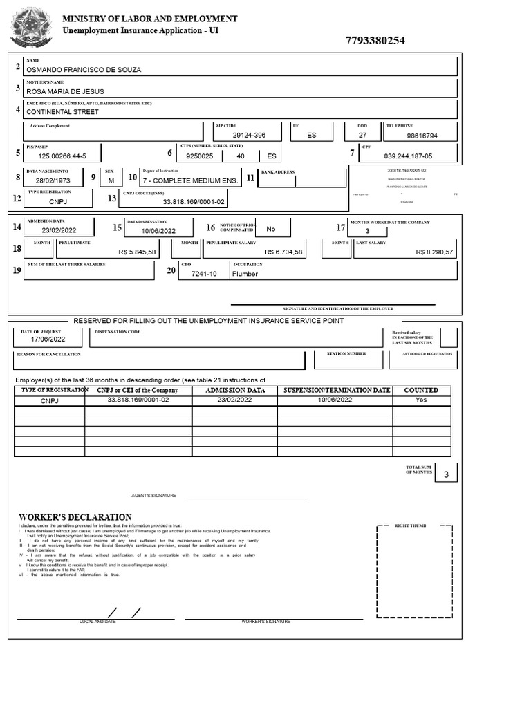 Unemployment Insurance Application Osmando Francisco | PDF | Employment ...